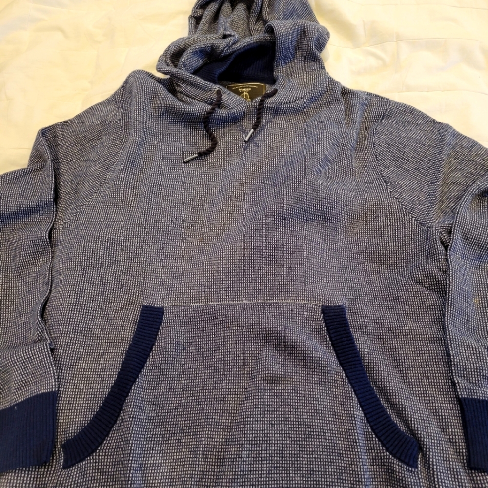 Mens maker & co cotton knit sweater hoodie Medium navy Blue